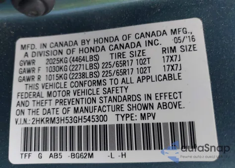 2016 Honda Cr-V Ex from USA, damaged, VIN 2HKRM3H53GH545300